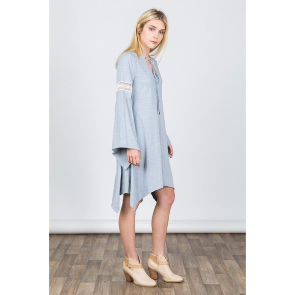 Women's Stylish Tie Front Lace Trim Long Sleeve Dress for Casual Occasions - Picture 3 of 6